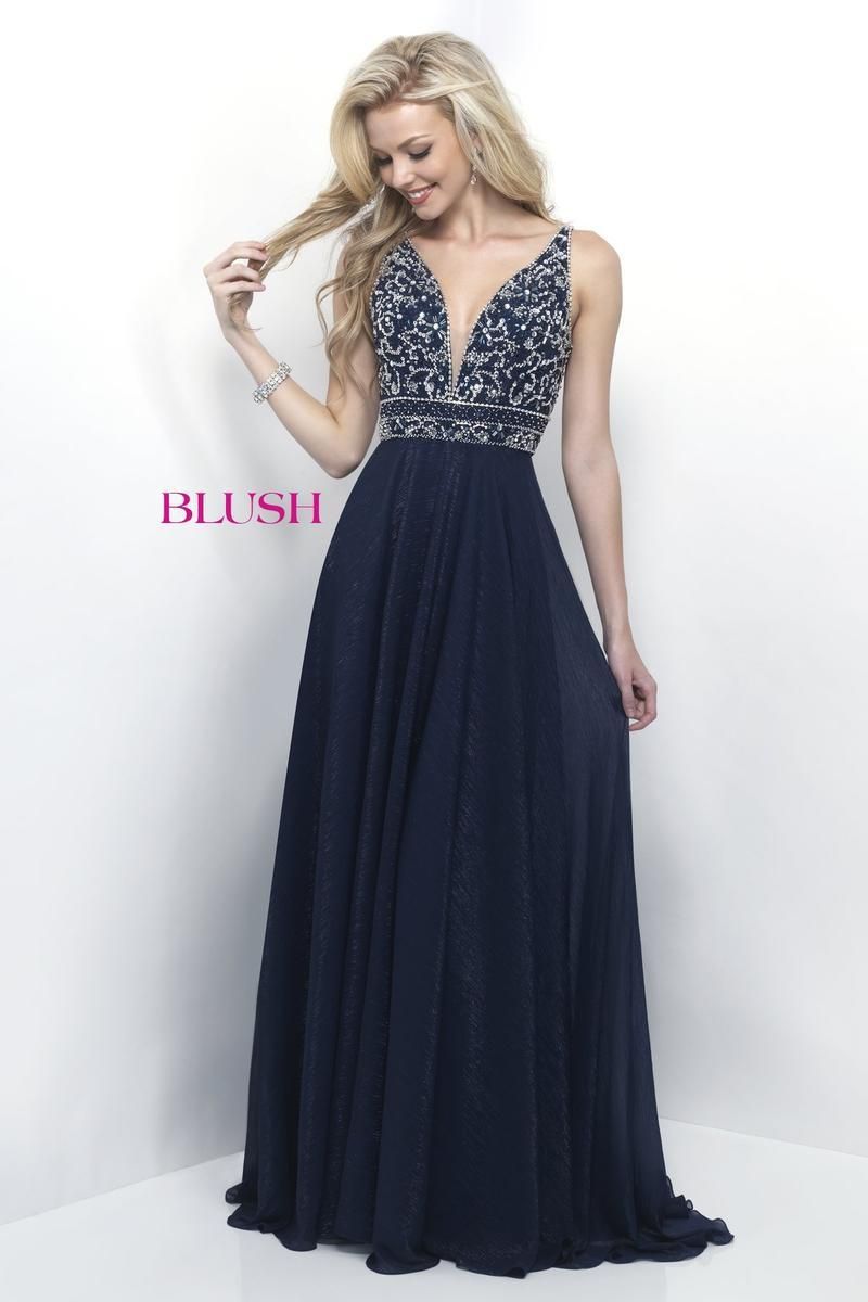 Style 11257 Blush Prom Size 4 Prom Plunge Navy Blue A-line Dress on Queenly