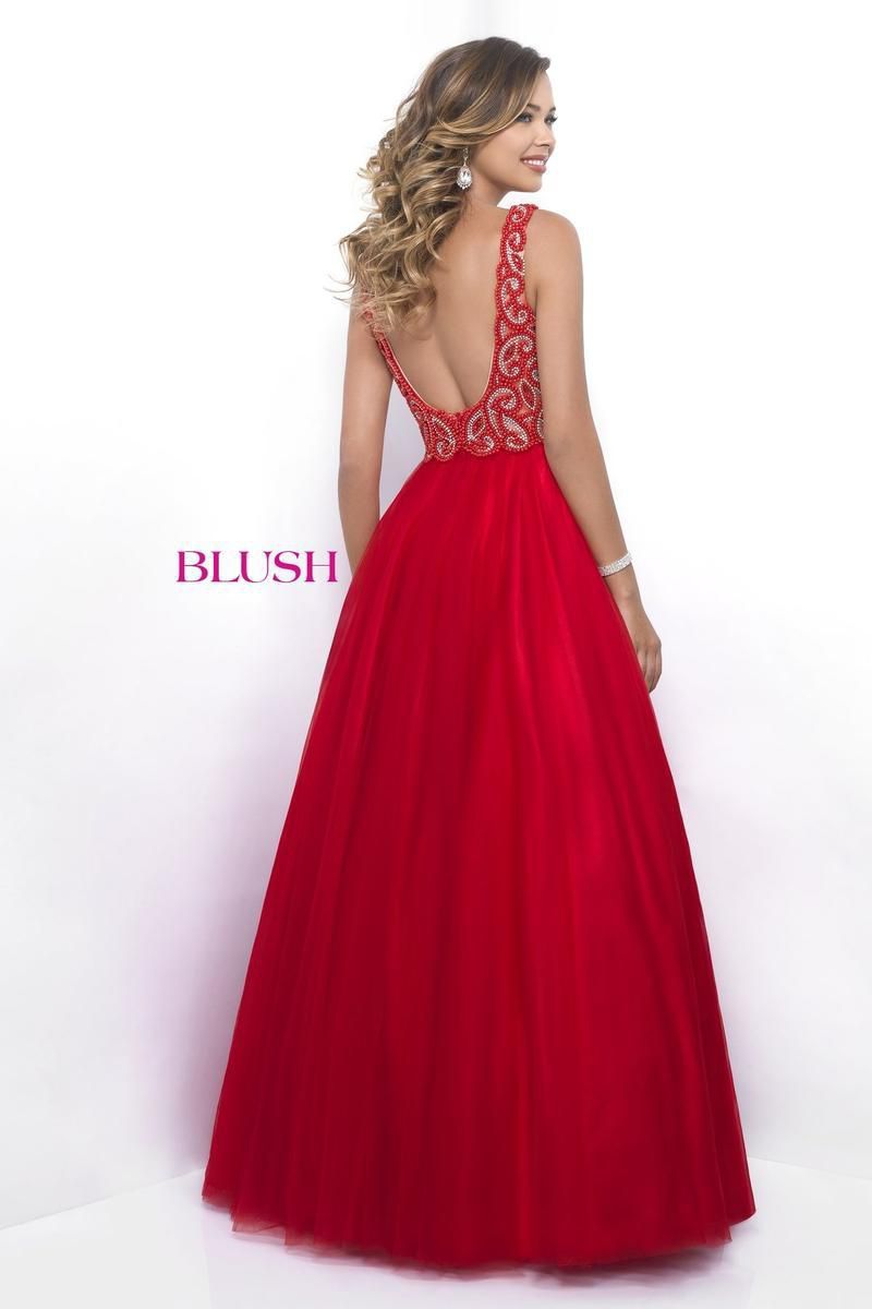 Style 5603 Blush Prom Size 14 Prom Plunge Red Ball Gown on Queenly