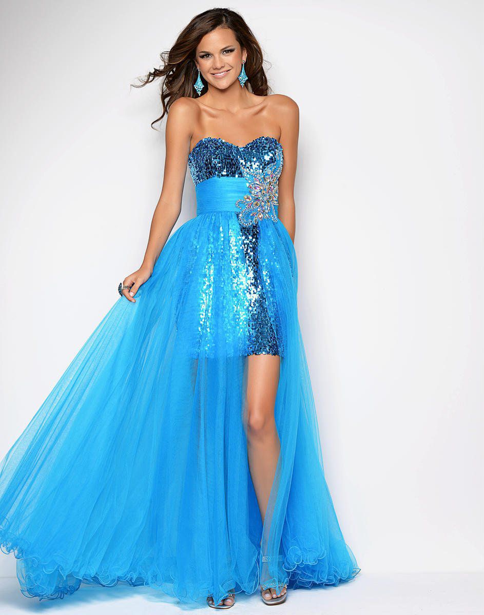 Style 9544 Blush Prom Size 2 Prom Strapless Sequined Blue Ball Gown on Queenly