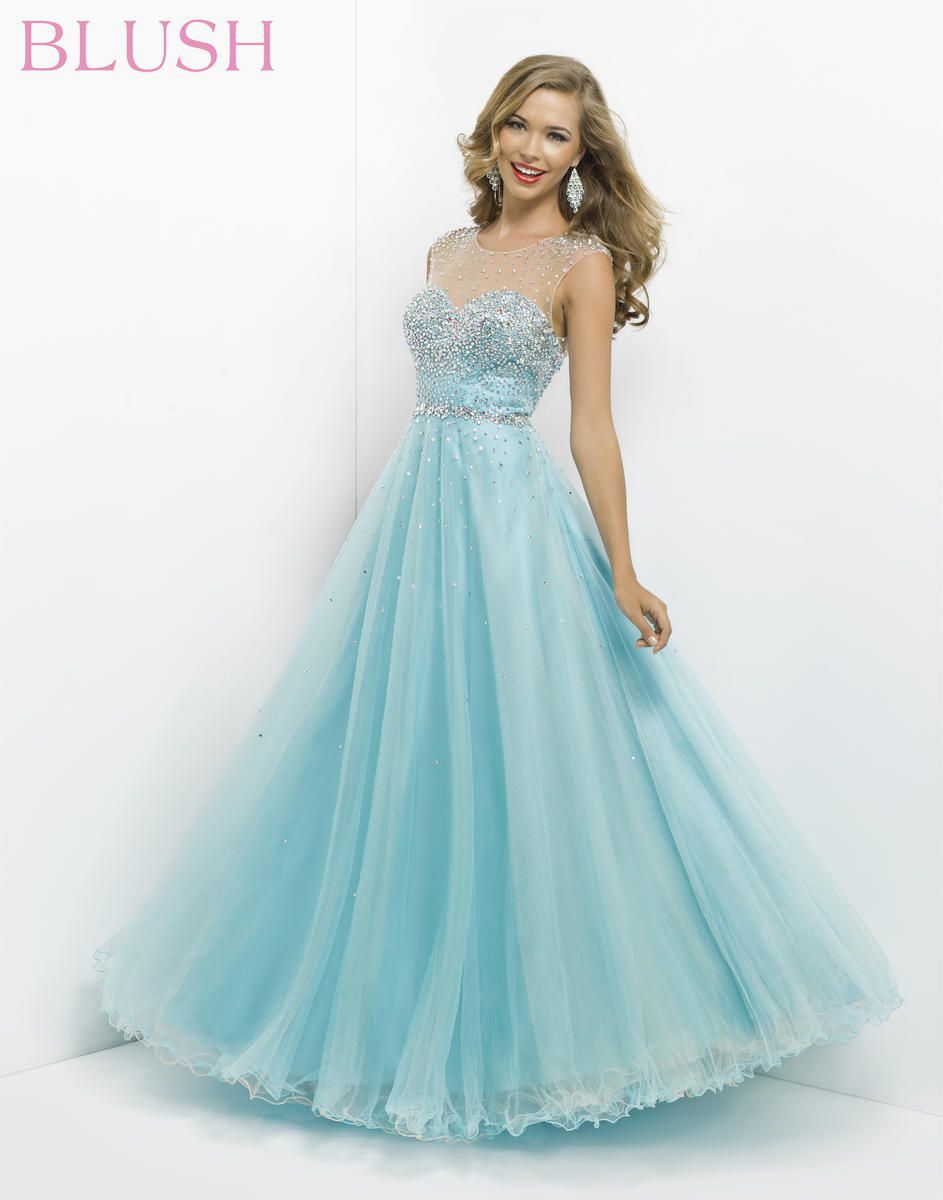 Style 5306 Blush Prom Size 4 Prom Sequined Light Blue Ball Gown on Queenly