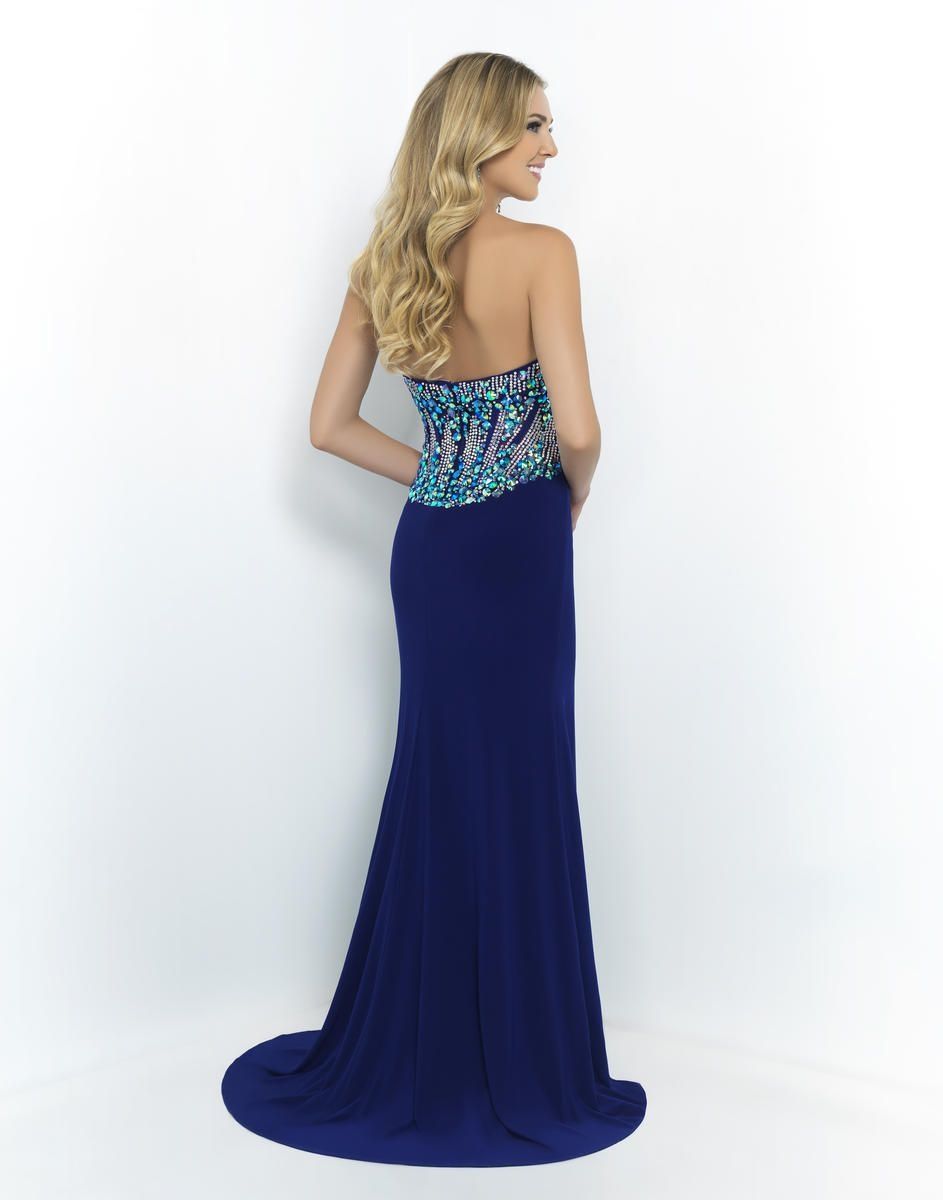Style 9961 Blush Prom Size 2 Prom Strapless Satin Royal Blue Side Slit Dress on Queenly