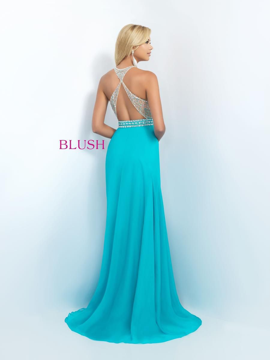 Style 11052 Blush Prom Size 6 Prom Halter Turquoise Blue A-line Dress on Queenly