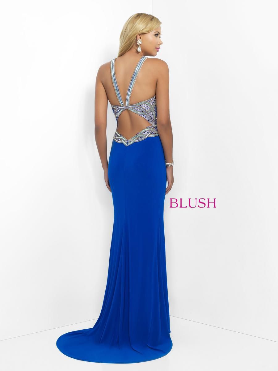 Style 11030 Blush Prom Size 2 Prom High Neck Sequined Royal Blue Side Slit Dress on Queenly