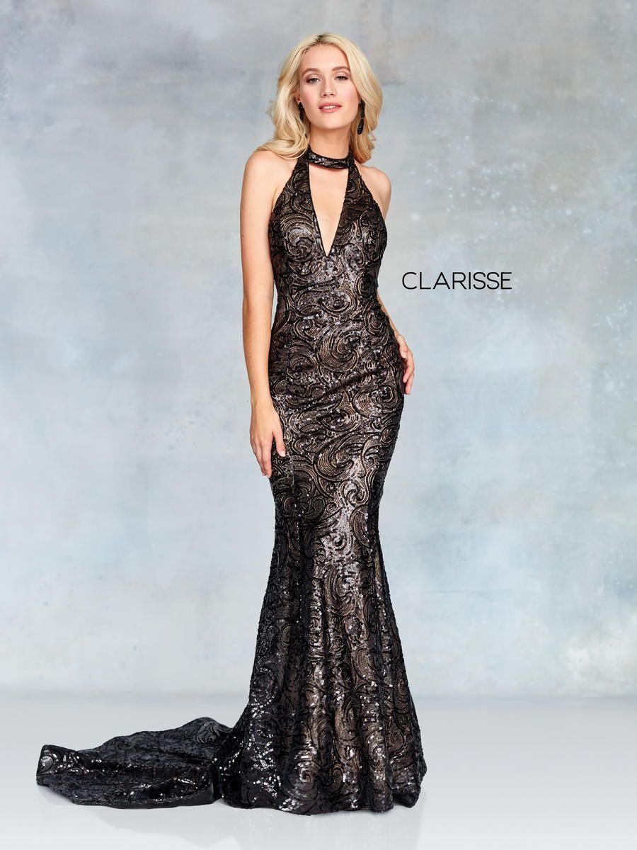 Style 3721 Clarisse Size 10 Prom Sequined Black Mermaid Dress on Queenly