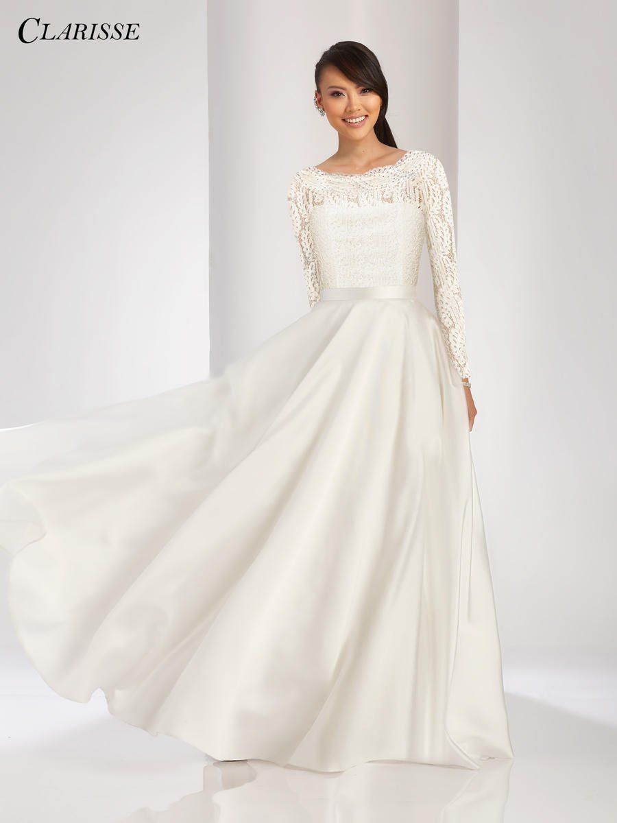 Style 3490 Clarisse Size 6 Wedding Long Sleeve White Ball Gown on Queenly