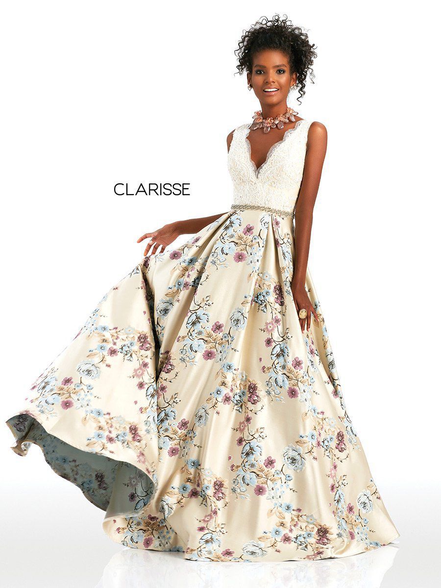 Style 4973 Clarisse Size 6 Prom Floral Multicolor Ball Gown on Queenly