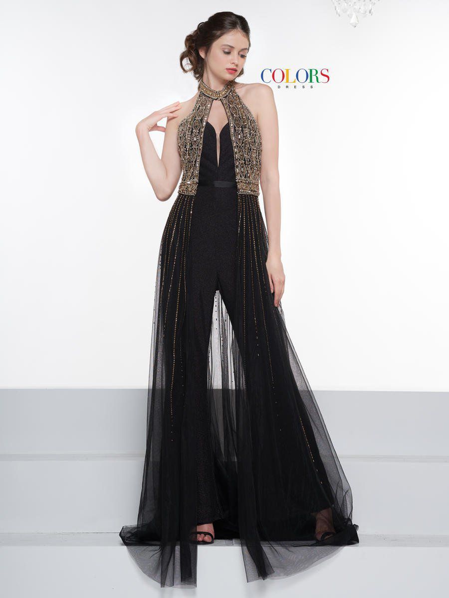 Style 2043 Colors Size 8 Prom Halter Black Formal Jumpsuit on Queenly