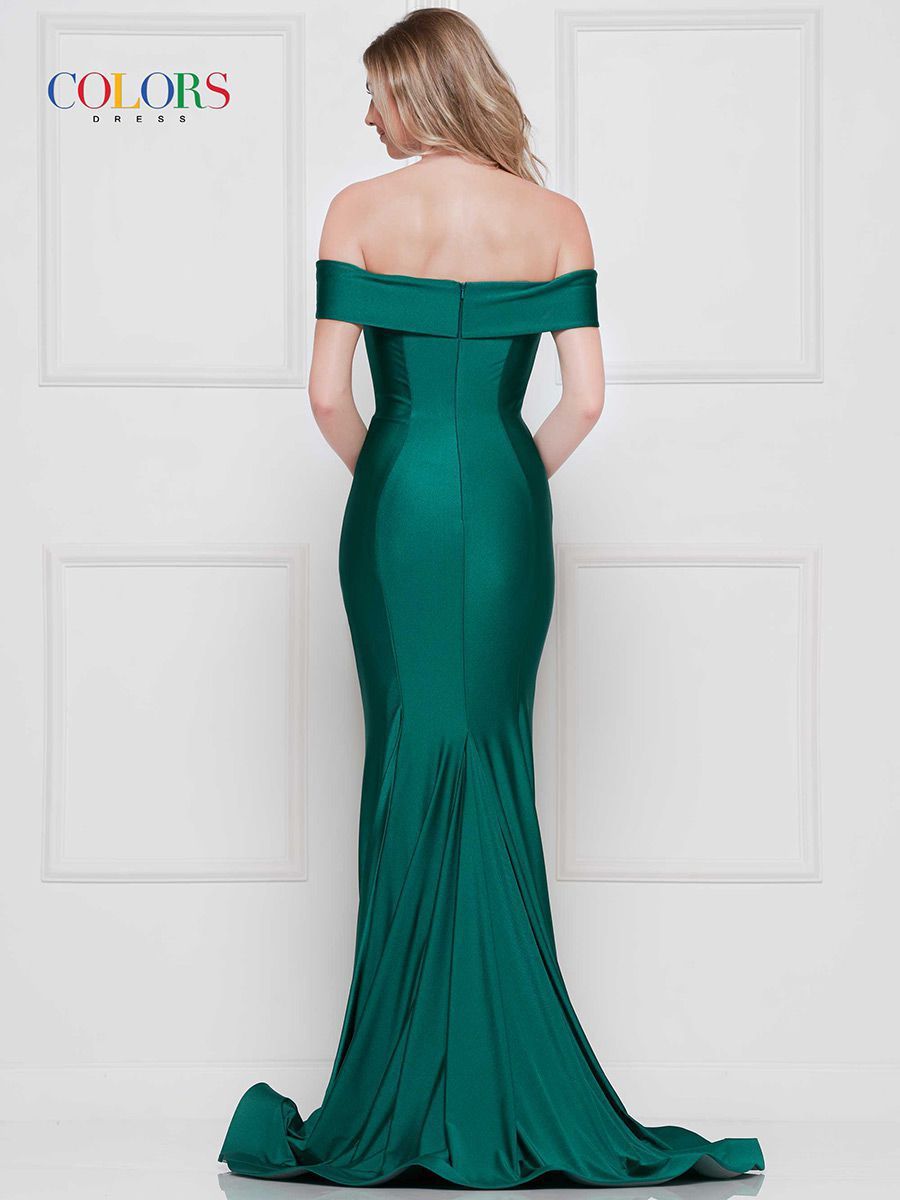 Style 2107 Colors Size 10 Prom Off The Shoulder Emerald Green Side Slit Dress on Queenly