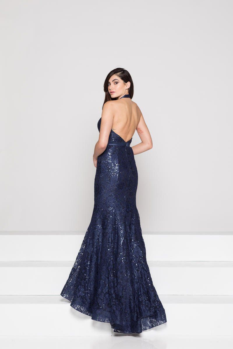 Style 1848 Colors Size 10 Prom Halter Navy Blue Mermaid Dress on Queenly