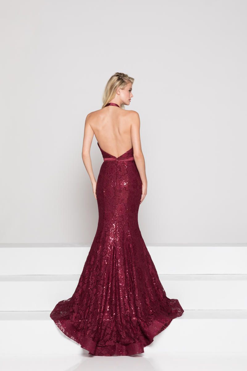 Style 1848 Colors Size 4 Prom Halter Burgundy Red Mermaid Dress on Queenly