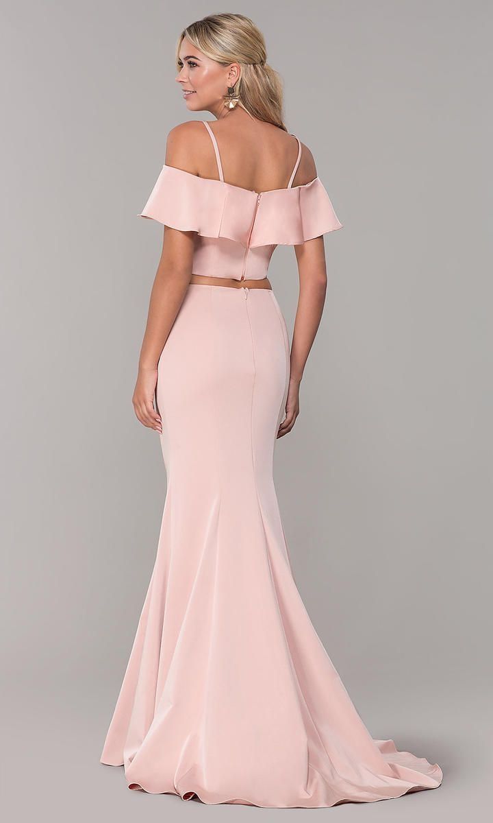 Style 3416 Dave and Johnny Size 6 Bridesmaid Off The Shoulder Light Pink Mermaid Dress on Queenly