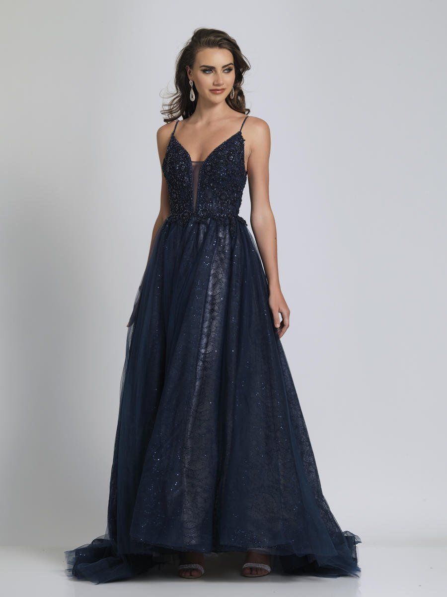 Style A9027 Dave and Johnny Size 6 Prom Navy Blue Ball Gown on Queenly