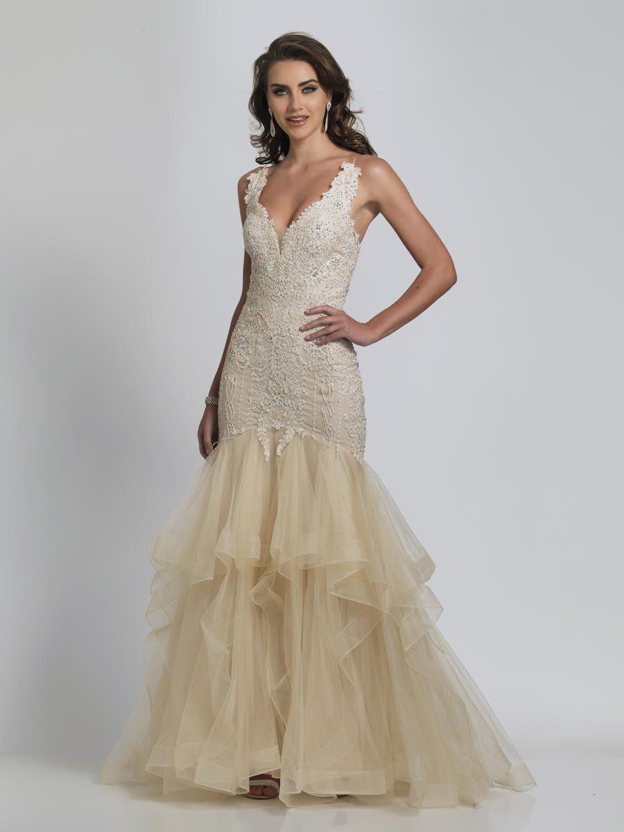 Style A8527 Dave and Johnny Size 14 Prom Lace Nude Mermaid Dress on Queenly
