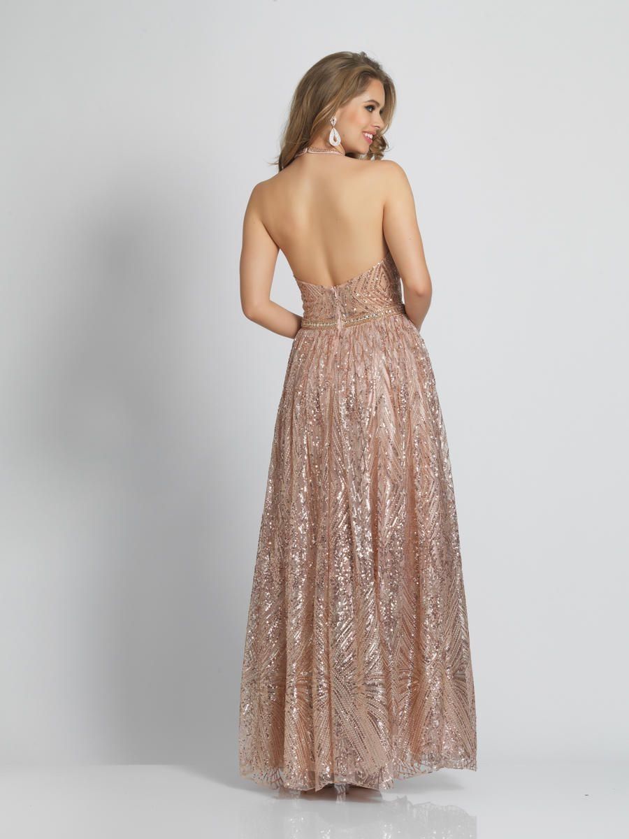 Style A7675 Dave and Johnny Size 4 Prom Halter Rose Gold A-line Dress on Queenly