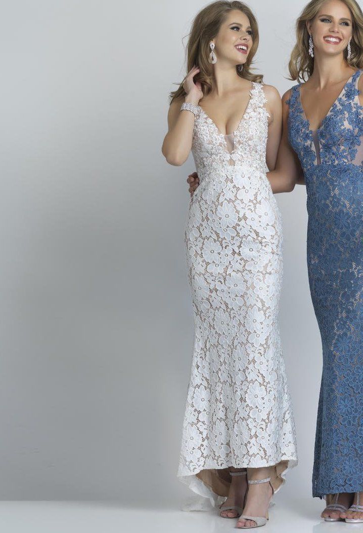 Style 2109 Dave and Johnny Size 6 Prom Lace White Mermaid Dress on Queenly