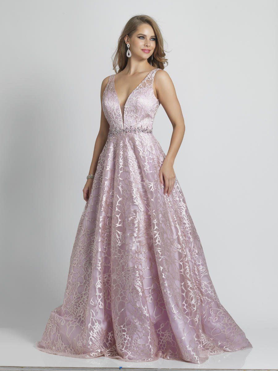 Style A9385 Dave and Johnny Size 8 Prom Lace Light Pink Ball Gown on Queenly