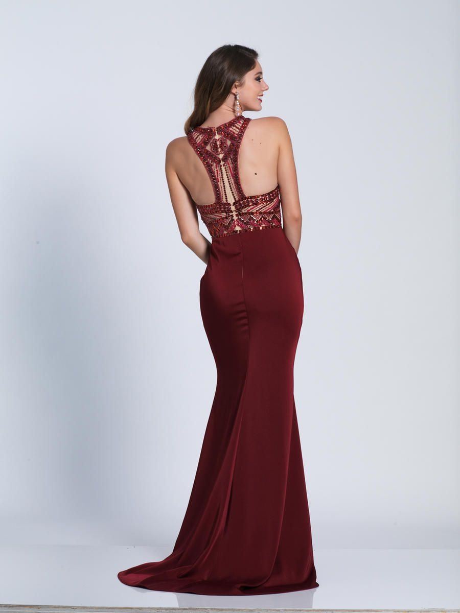 Style 3443 Dave and Johnny Size 4 Prom Halter Burgundy Red Mermaid Dress on Queenly