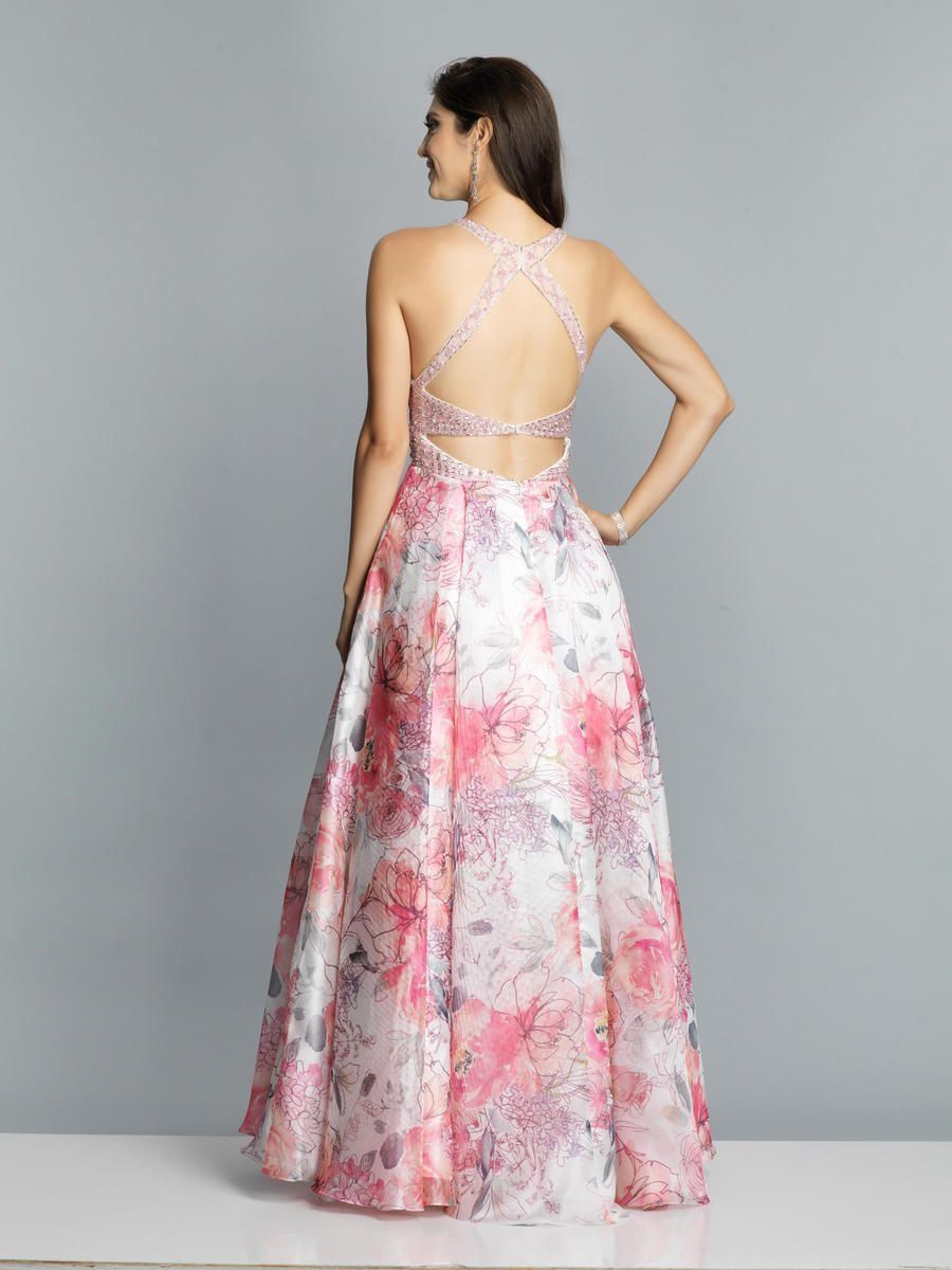 Style A7527 Dave and Johnny Size 10 Prom Plunge Floral Light Pink A-line Dress on Queenly