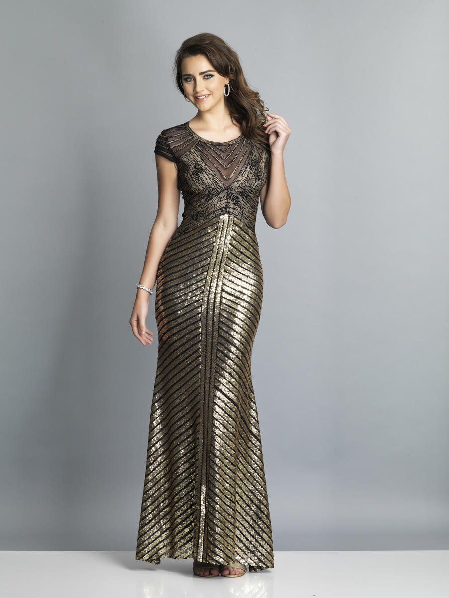 Style A7788 Dave and Johnny Size 6 Wedding Guest Gold Floor Length Maxi on Queenly