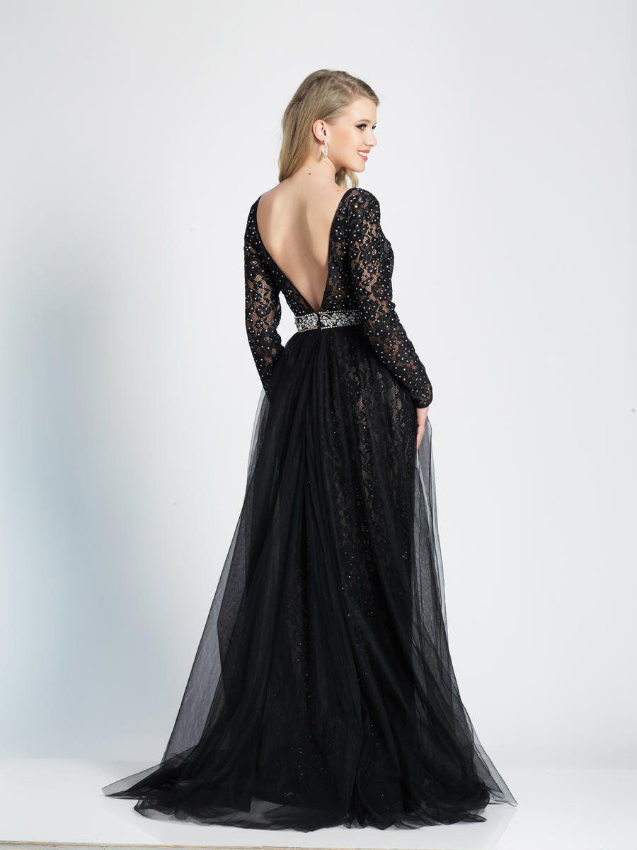 Style A7165 Dave and Johnny Plus Size 18 Prom Long Sleeve Black A-line Dress on Queenly