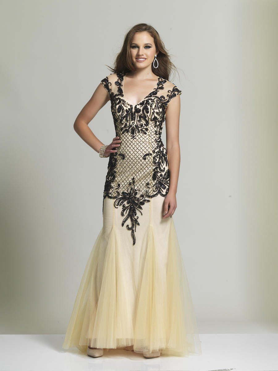Style 2063 Dave and Johnny Size 12 Prom Cap Sleeve Nude Floor Length Maxi on Queenly