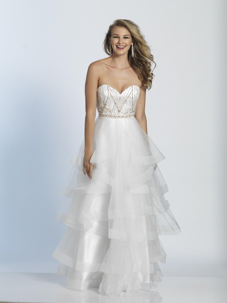 Style A5243 Dave and Johnny Size 2 Prom Strapless Sequined White Ball Gown on Queenly