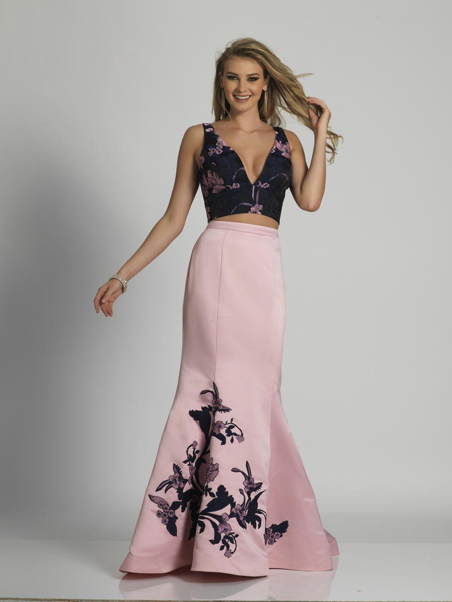 Style A6559 Dave and Johnny Size 8 Prom Plunge Floral Light Pink Mermaid Dress on Queenly