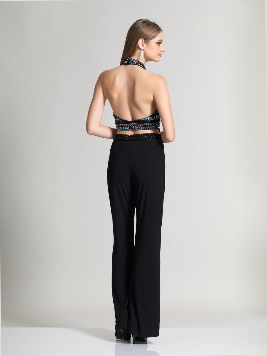 Style 2612 Dave and Johnny Size 8 Prom Halter Black Formal Jumpsuit on Queenly