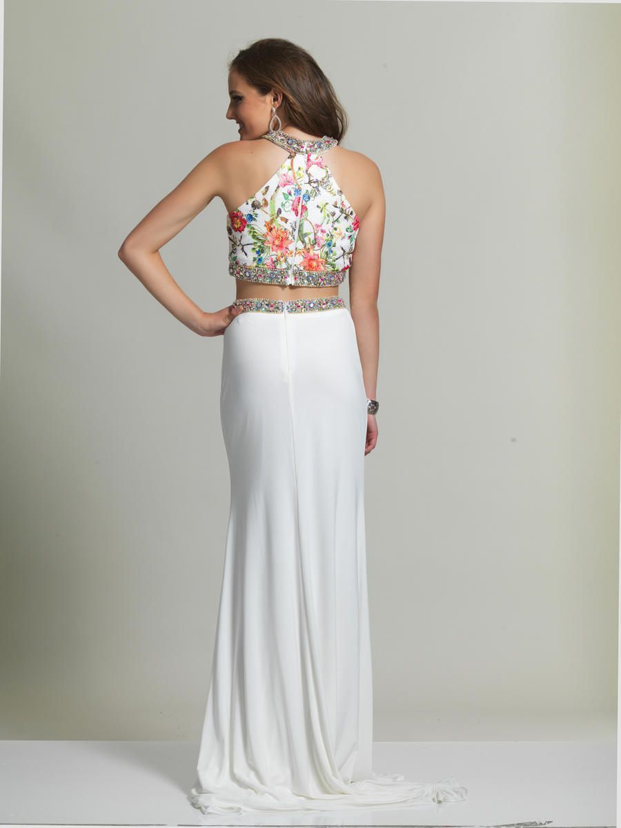 Style 2511 Dave and Johnny Size 0 Prom Halter Floral White Floor Length Maxi on Queenly