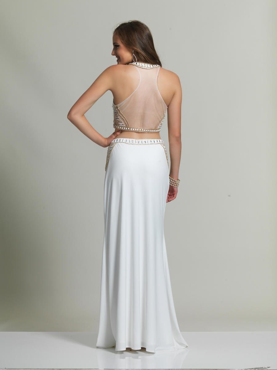 Style 2453 Dave and Johnny Size 4 Prom Halter White Floor Length Maxi on Queenly