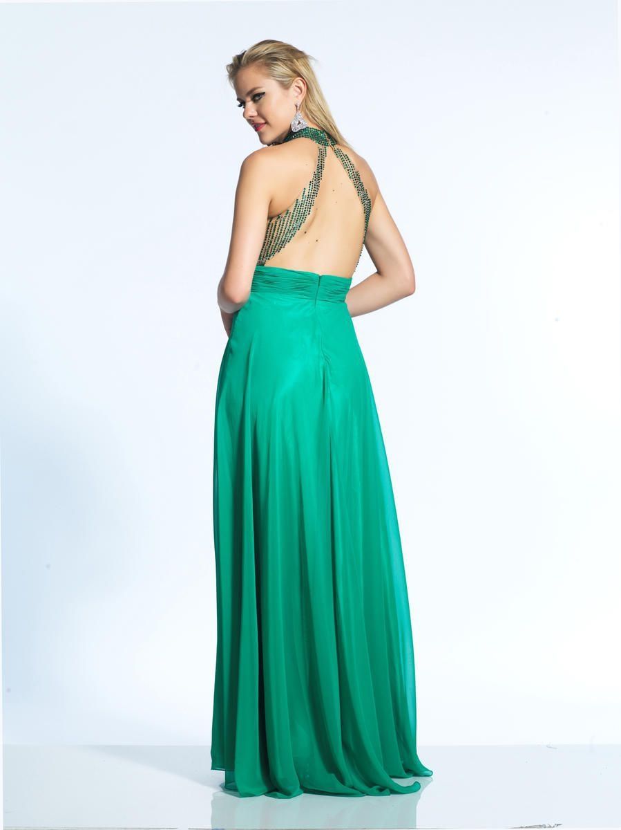 Style 2081 Dave and Johnny Size 6 Prom Halter Green Floor Length Maxi on Queenly