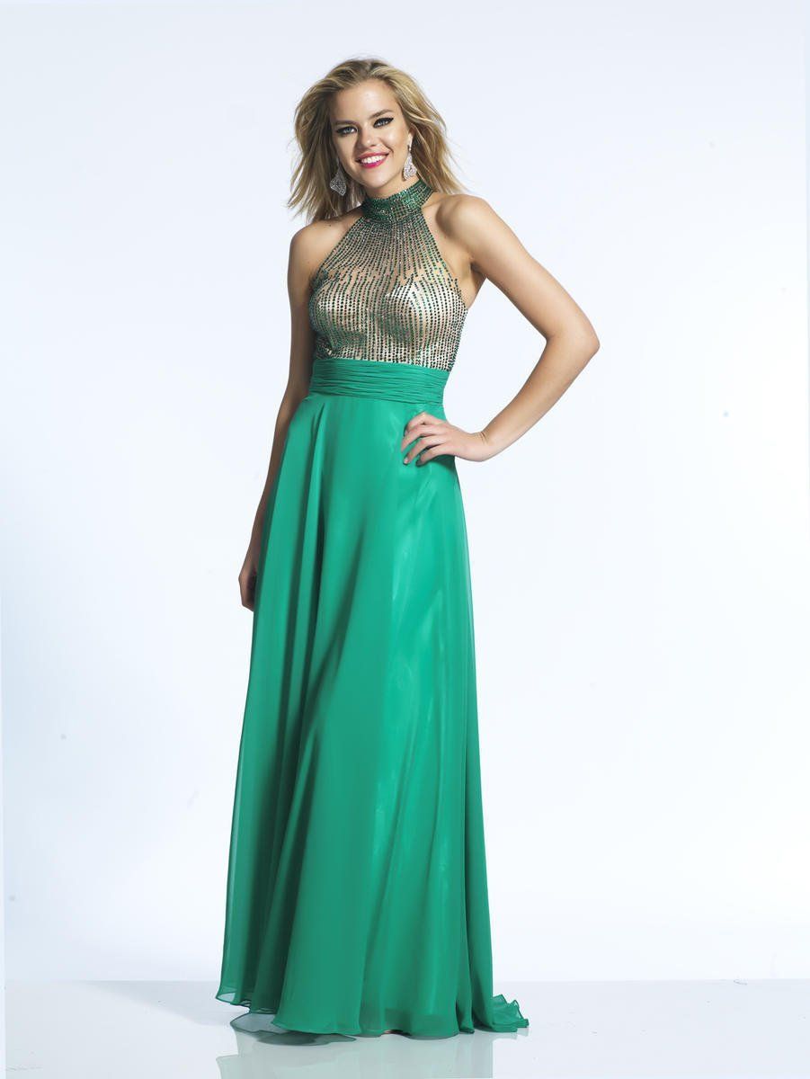 Style 2081 Dave and Johnny Size 6 Prom Halter Green Floor Length Maxi on Queenly