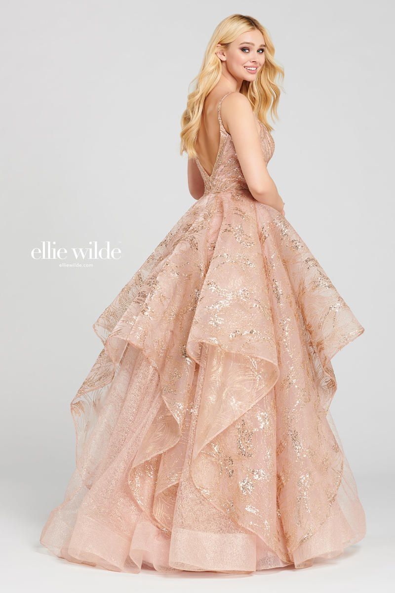 Style EW120005 Ellie Wilde Size 10 Prom Sequined Rose Gold A-line Dress on Queenly