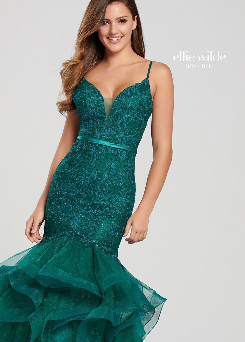 Style EW119008 Ellie Wilde Plus Size 16 Prom Emerald Green Mermaid Dress on Queenly