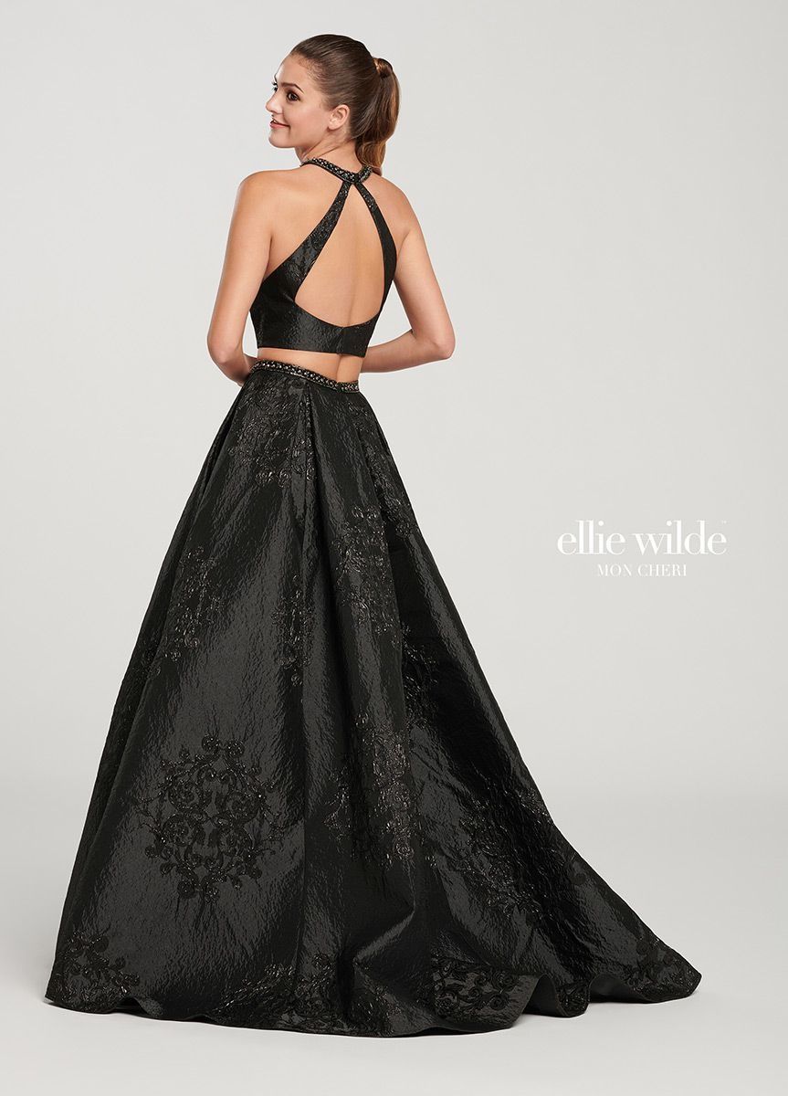 Style EW119151 Ellie Wilde Size 00 Prom Sequined Black Ball Gown on Queenly