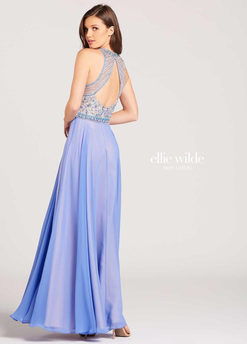 Style EW118097 Ellie Wilde Plus Size 16 Prom Halter Light Blue A-line Dress on Queenly