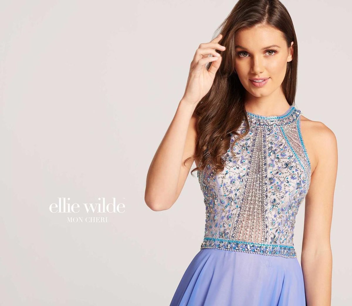 Style EW118097 Ellie Wilde Plus Size 16 Prom Halter Light Blue A-line Dress on Queenly