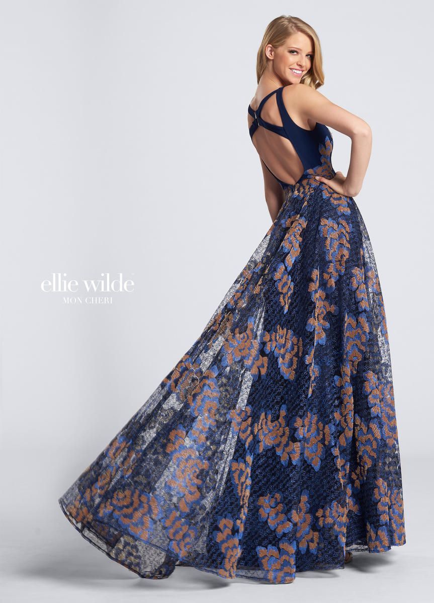 Style EW21713 Ellie Wilde Size 10 Prom Navy Blue A-line Dress on Queenly