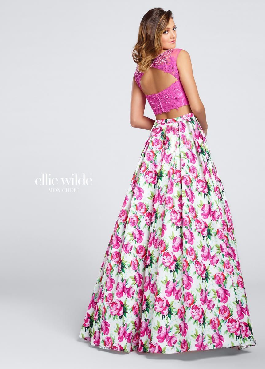 Style EW117035 Ellie Wilde Size 10 Prom Cap Sleeve Lace Hot Pink A-line Dress on Queenly