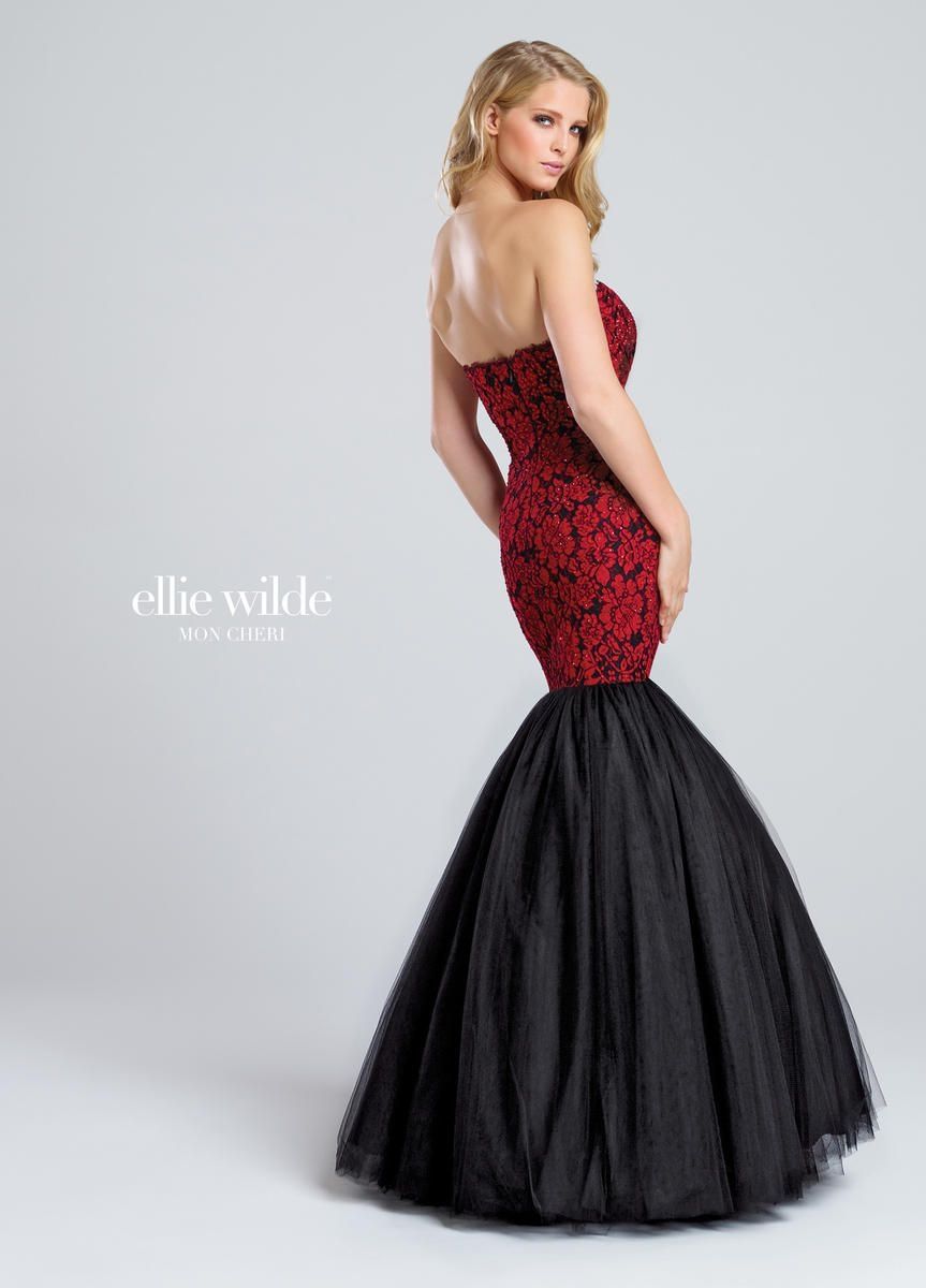Style EW117043 Ellie Wilde Size 8 Prom Strapless Lace Red Mermaid Dress on Queenly