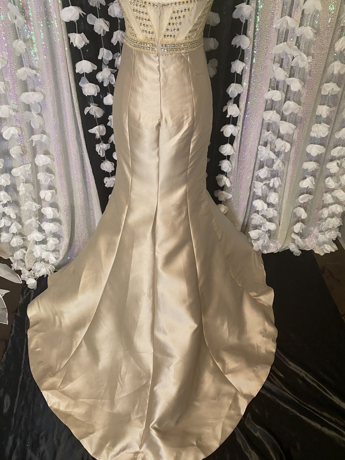 Size 10 Prom Sheer Gold Mermaid Dress on Queenly