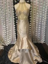 Size 10 Prom Sheer Gold Mermaid Dress on Queenly