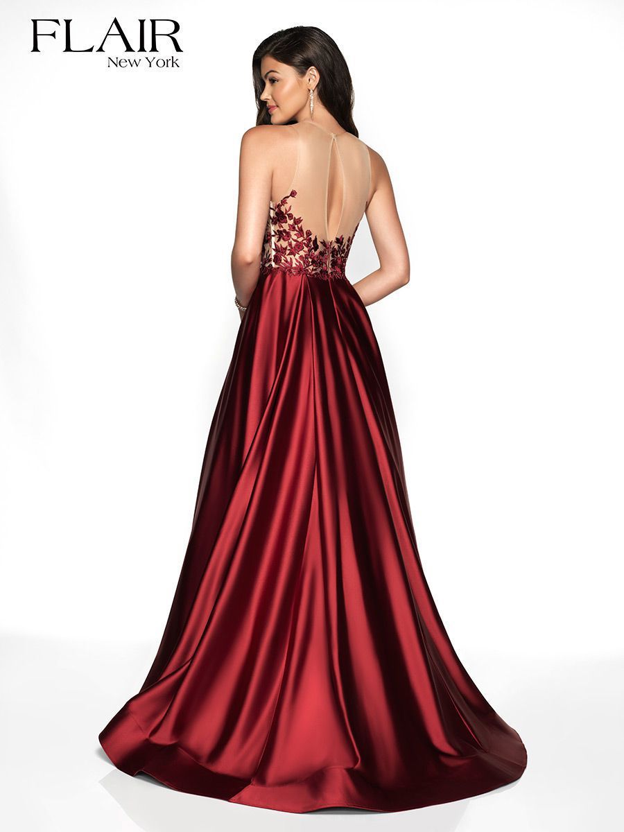 Style 19137 Flair Size 12 Prom Satin Burgundy Red A-line Dress on Queenly