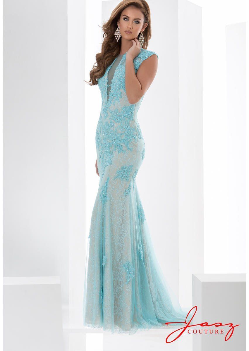 Style 5601 Jasz Couture Size 12 Bridesmaid Cap Sleeve Light Blue Mermaid Dress on Queenly