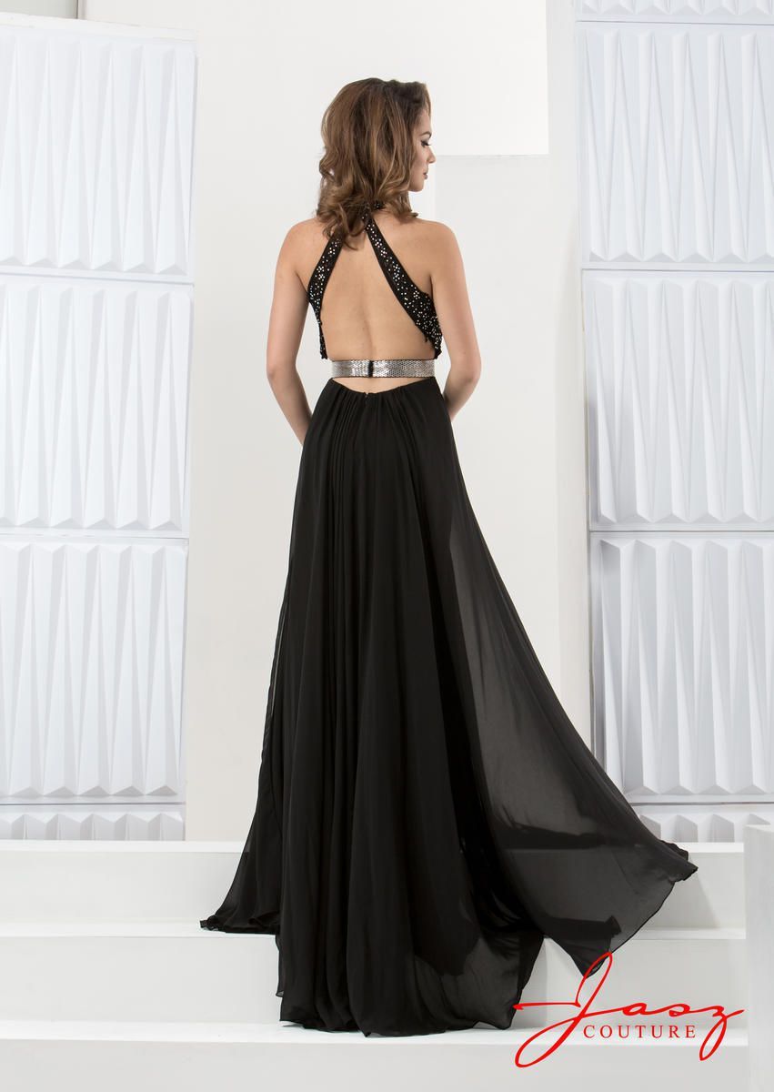Style 5753 Jasz Couture Size 8 Prom Halter Black Side Slit Dress on Queenly