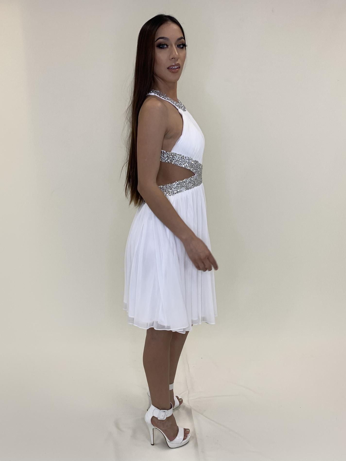 Larissa Couture LV Size 4 Homecoming Halter White Cocktail Dress on Queenly
