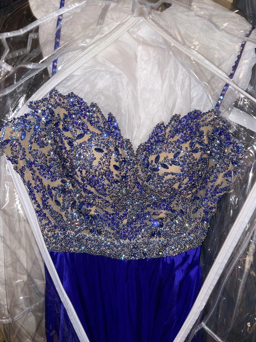 Size 2 Prom Sequined Royal Blue Ball Gown on Queenly