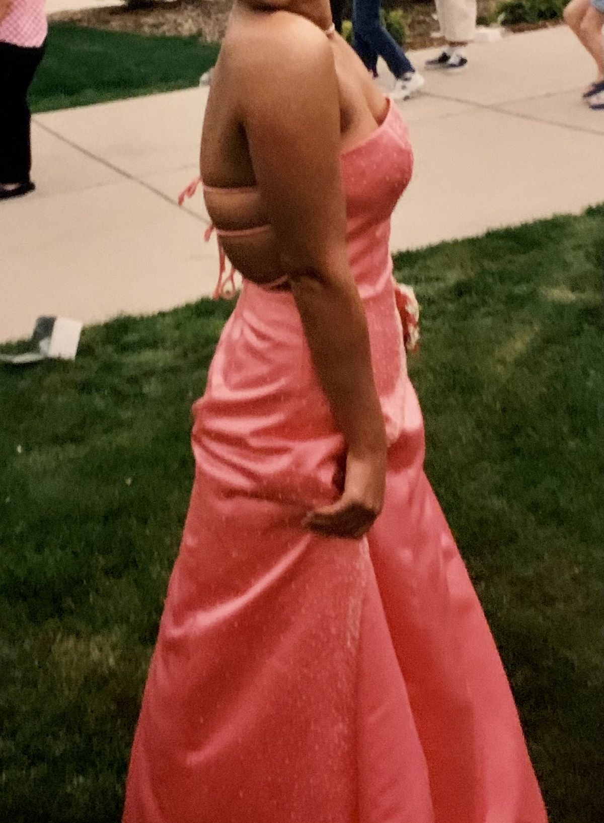 Size 6 Prom Strapless Satin Coral A-line Dress on Queenly