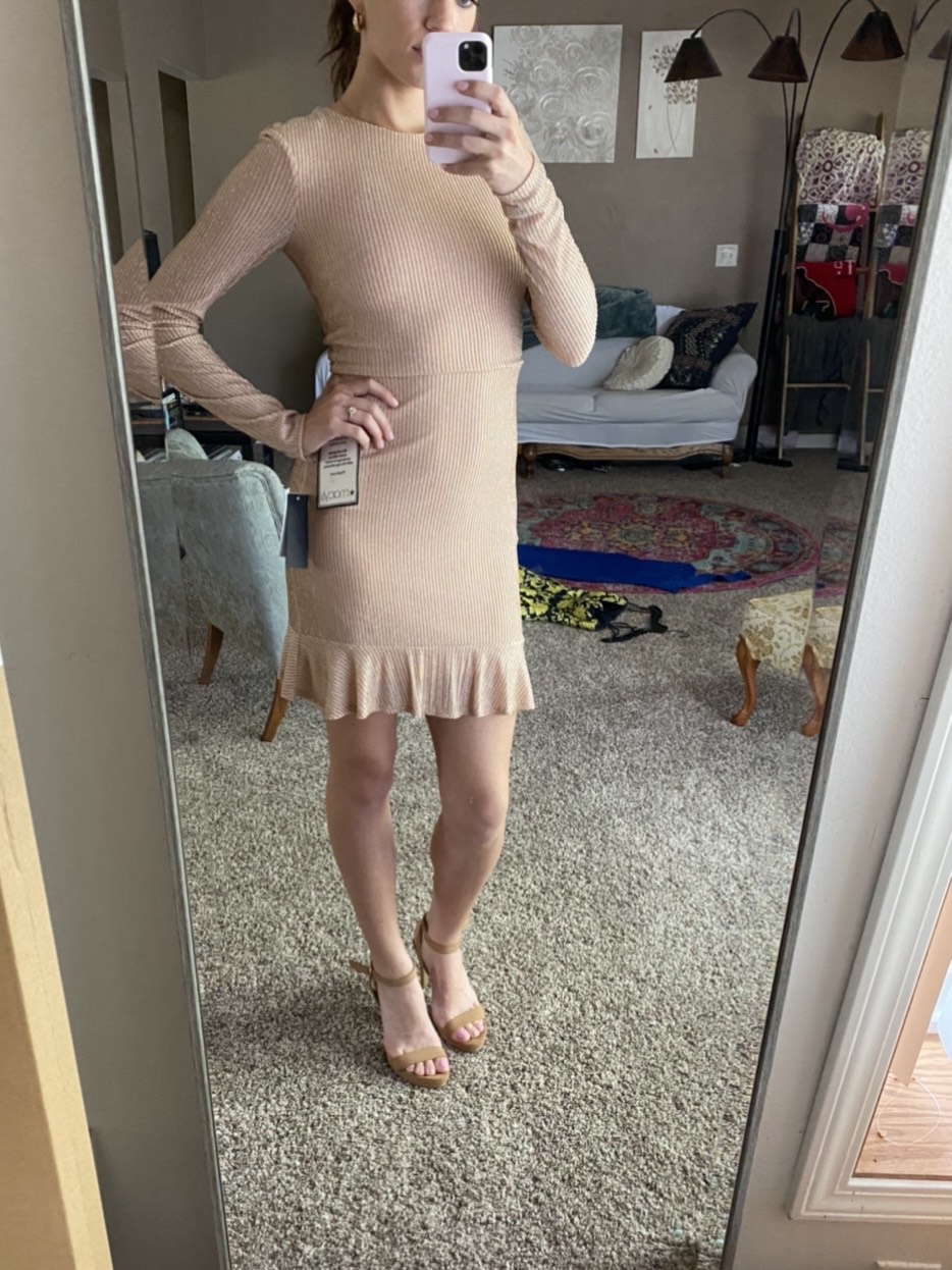 City Studio Size 4 Long Sleeve Nude Cocktail Dress on Queenly