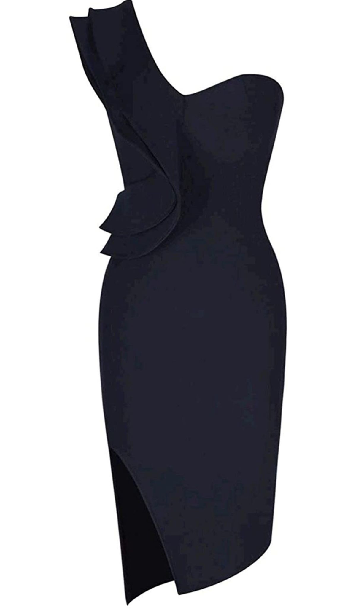 Size 4 One Shoulder Black Side Slit Dress on Queenly